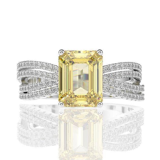 White Gold Simulated Yellow Sapphire 3.0ct Emerald Cut Engagement Ring-Black Diamonds New York