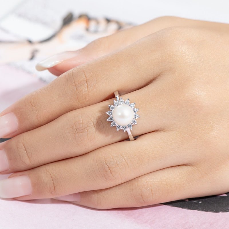 White Natural Freshwater Pearl Halo Ring