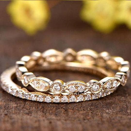 18k Rose Gold Plated 5 Eternity Stacking Ring Set - Five Ring Stacking Set  -Cubic Zirconia Cool Stacking Set (FINGER SIZE 7)