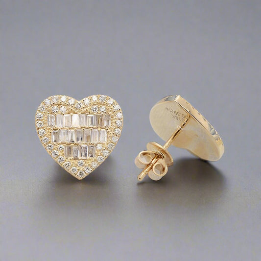 Classic 18k Gold Diamond Heart Shaped Earrings-Black Diamonds New York