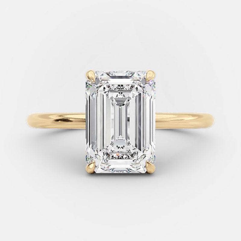 Yellow Gold Emerald Cut 3.5 Carat Solitaire Engagement Ring-Black Diamonds New York