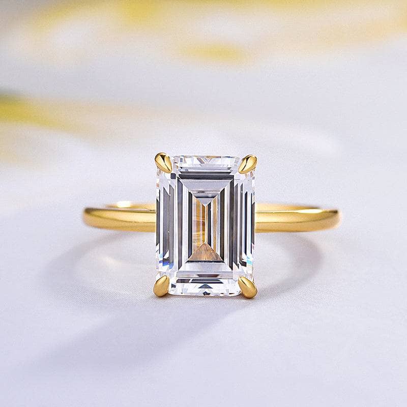 Yellow Gold Emerald Cut 3.5 Carat Solitaire Engagement Ring-Black Diamonds New York