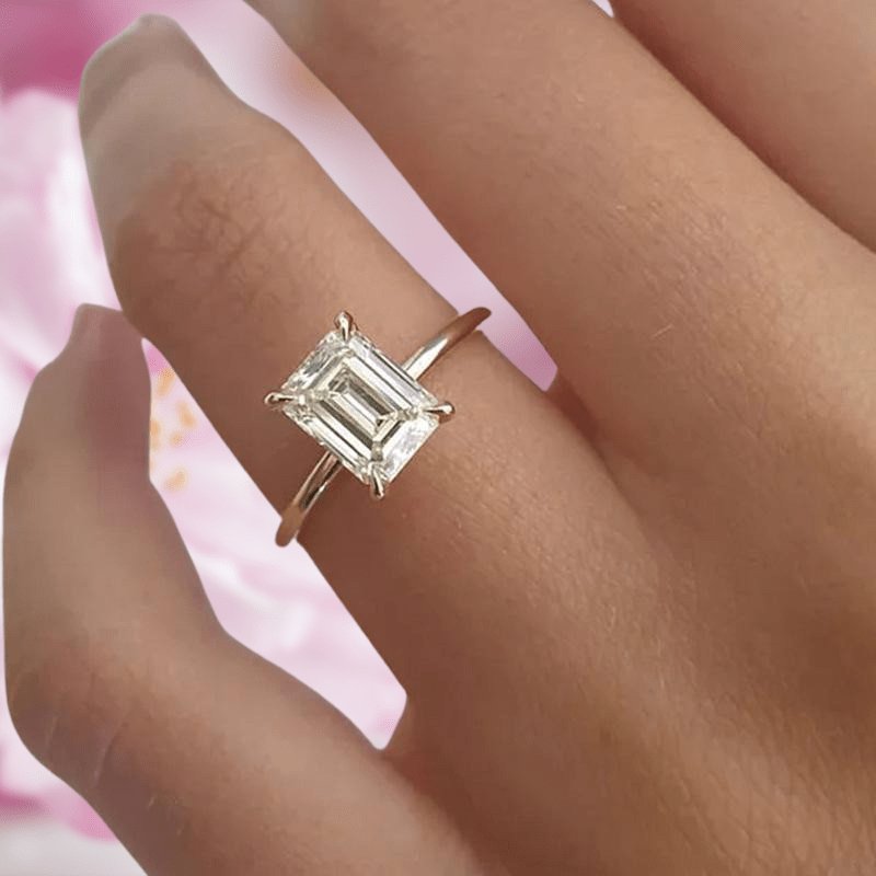 Yellow Gold Emerald Cut 3.5 Carat Solitaire Engagement Ring-Black Diamonds New York