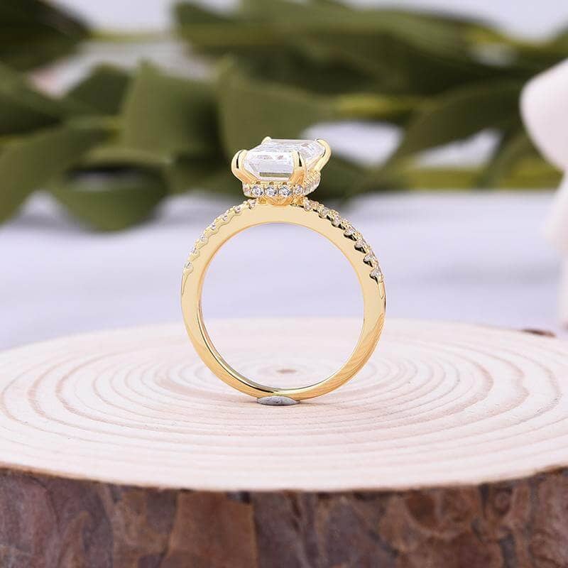 Yellow Gold Emerald Cut Diamond Engagement Ring-Black Diamonds New York