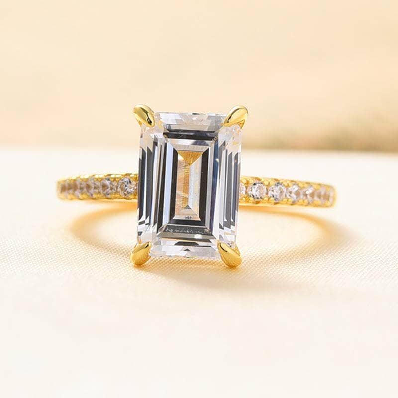 Yellow Gold Emerald Cut Diamond Engagement Ring-Black Diamonds New York