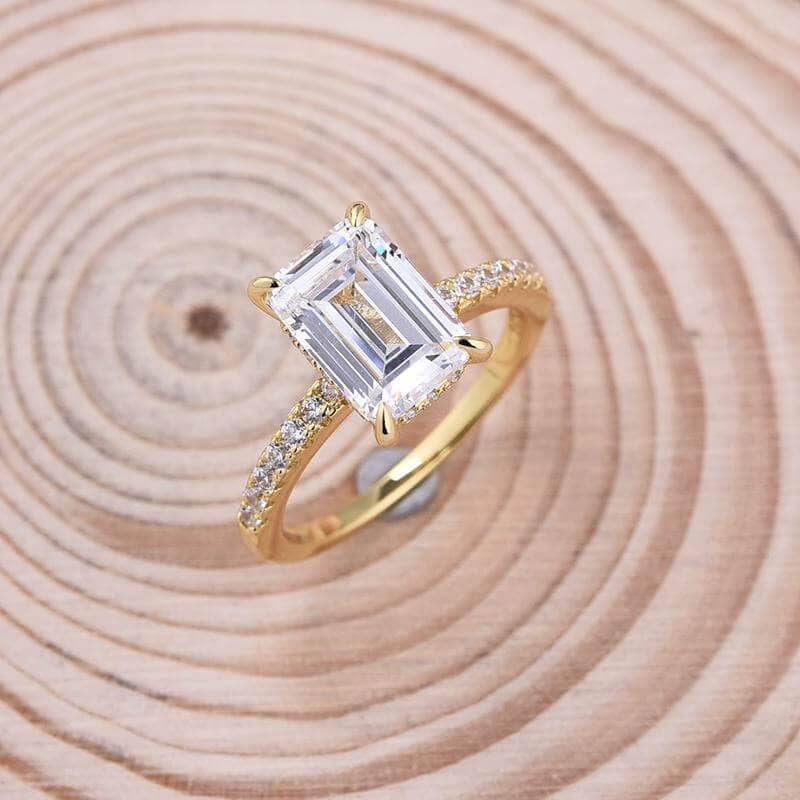 Yellow Gold Emerald Cut Diamond Engagement Ring-Black Diamonds New York