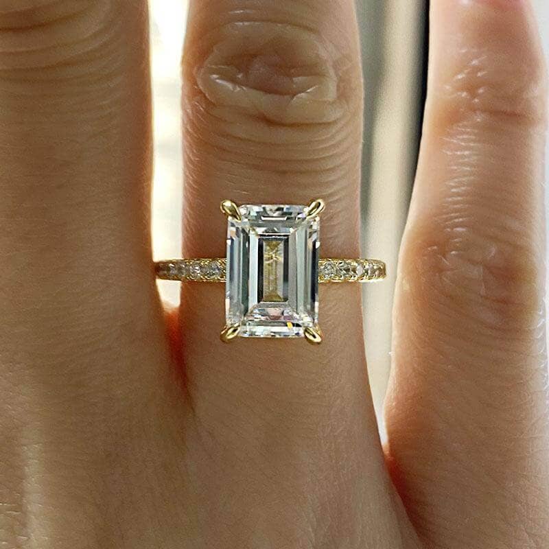 Yellow Gold Emerald Cut Diamond Engagement Ring-Black Diamonds New York