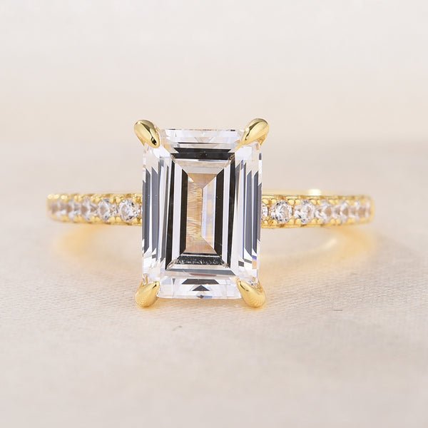 Yellow Gold Emerald Cut Diamond Engagement Ring-Black Diamonds New York