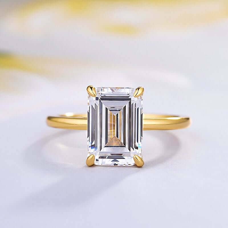 Yellow Gold Emerald Cut Simulated Diamond Ring Set-Black Diamonds New York
