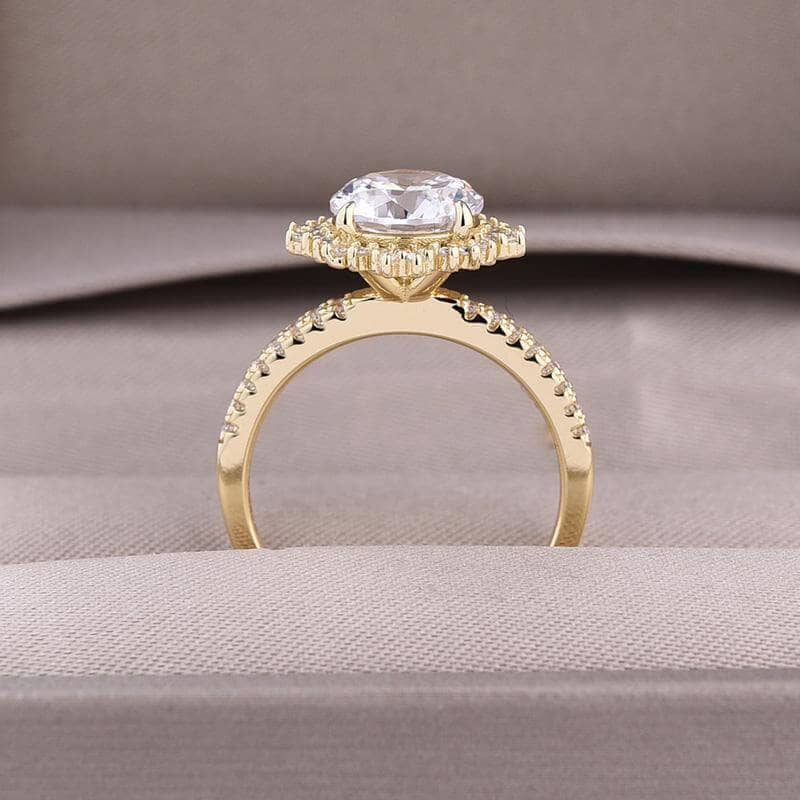 Yellow Gold Flower Halo Round Cut Engagement Ring-Black Diamonds New York