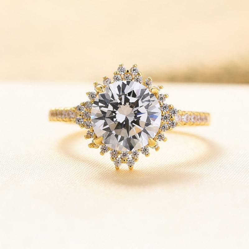 Yellow Gold Flower Halo Round Cut Engagement Ring-Black Diamonds New York