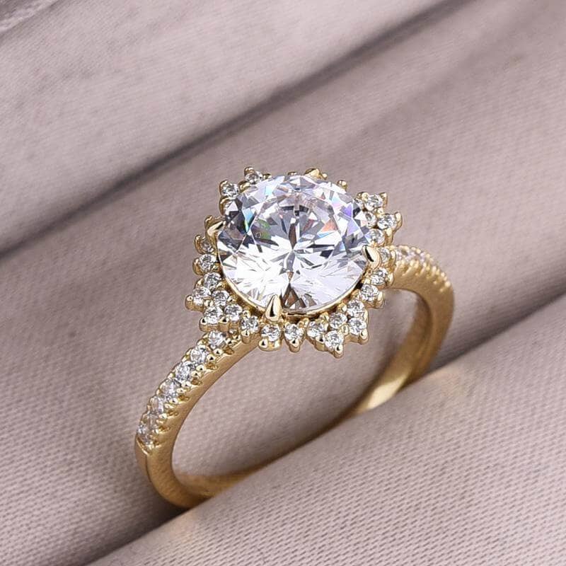 Yellow Gold Flower Halo Round Cut Engagement Ring-Black Diamonds New York