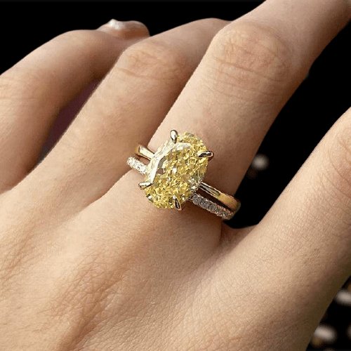 yellow sapphire white gold ring-Oval Cut