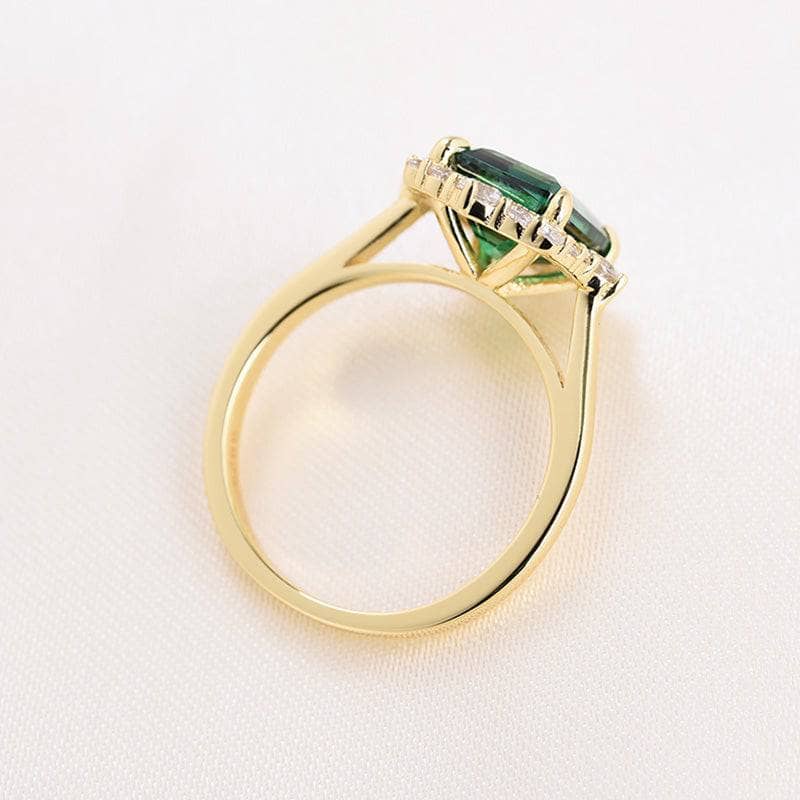 Yellow Gold Diamond Halo Emerald Cut Engagement Ring-Black Diamonds New York