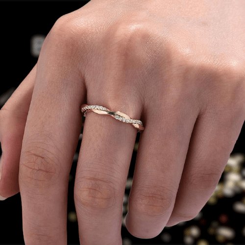 Twisted Ring, Infinity Wedding Band, Black shops & White Round Colorless Moissanite Engagement Ring, Delicate Band, Unique Band, 14K Gold Ring