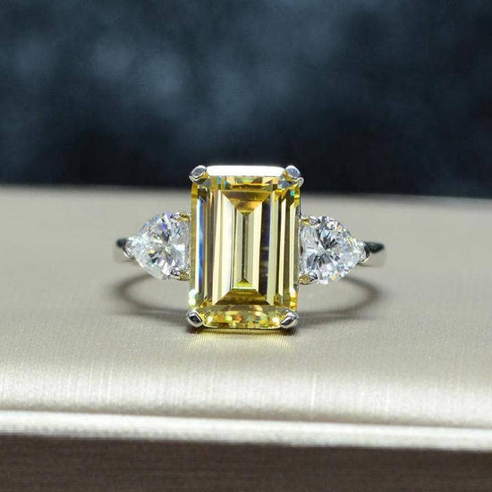 Yellow Sapphire 4.0ct Emerald Cut Three Stone Engagement Ring from ...