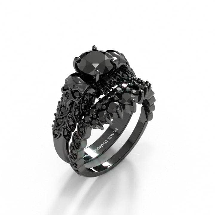 You're My Forever- 1.25 Carat Round Cut Diamond Skulls Promise Ring Set-Black Diamonds New York