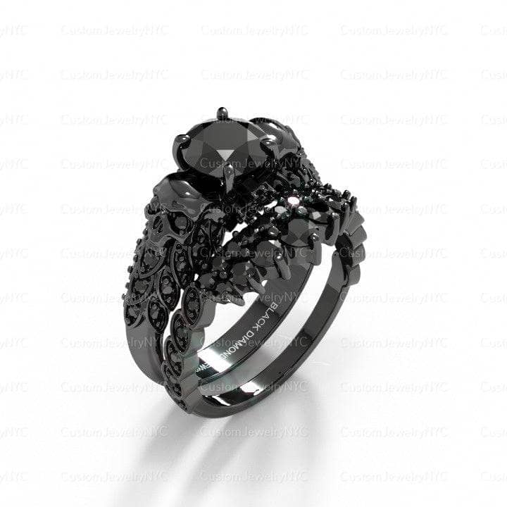 You're My Forever- 1.25 Carat Round Cut Diamond Skulls Promise Ring Set-Black Diamonds New York