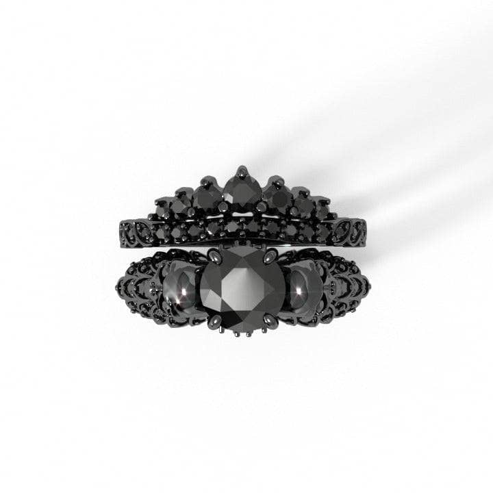 You're My Forever- 1.25 Carat Round Cut Diamond Skulls Promise Ring Set-Black Diamonds New York