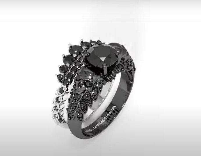 You're My Forever- 1.25 Carat Round Cut Diamond Skulls Promise Ring Set-Black Diamonds New York