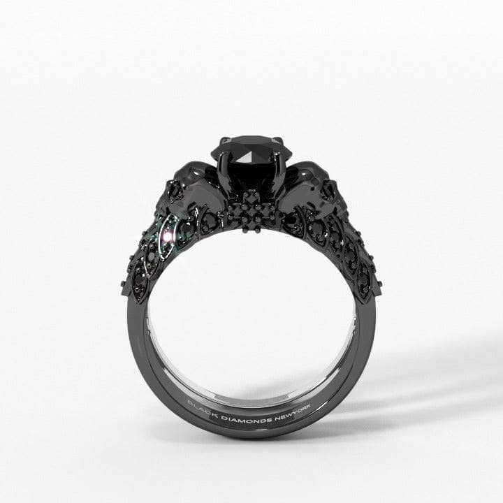 You're My Forever- 1.25 Carat Round Cut Diamond Skulls Promise Ring Set-Black Diamonds New York